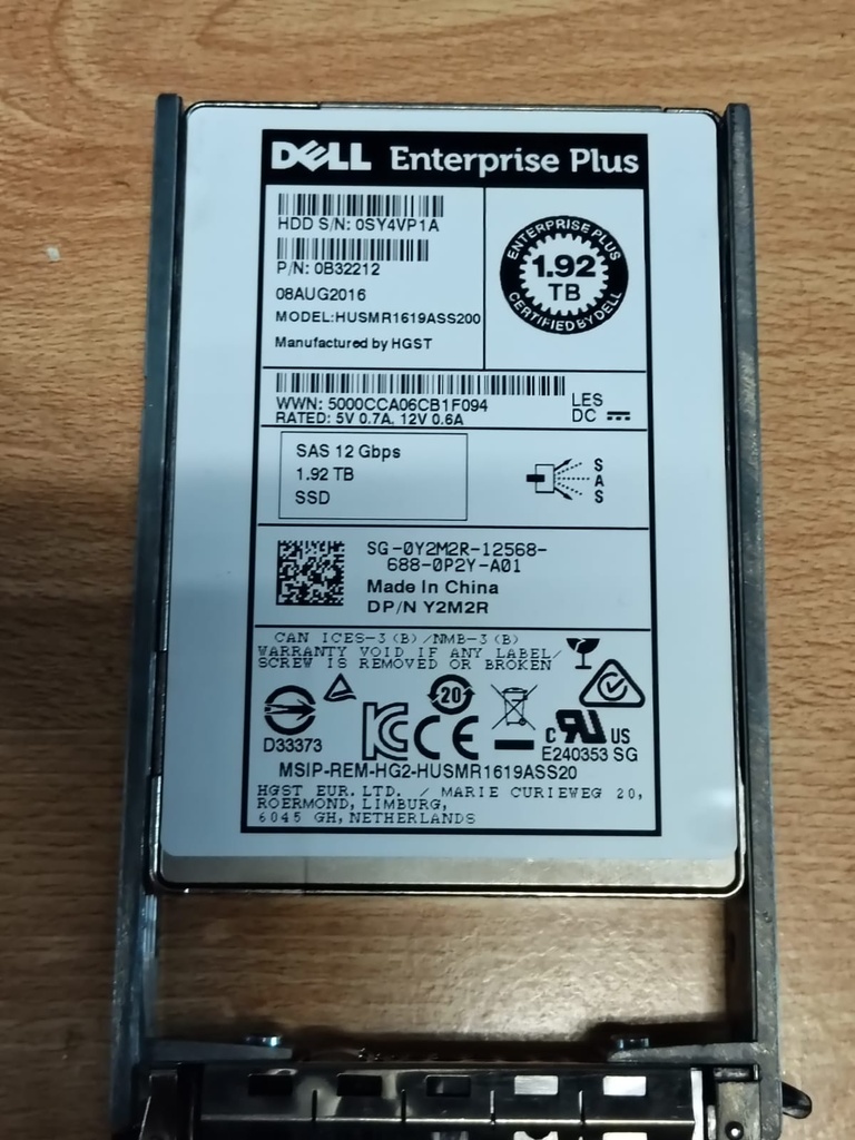 1.92TB SSD SAS 2.5" 12G Read Intensive W/ 07D4F6 CADDY