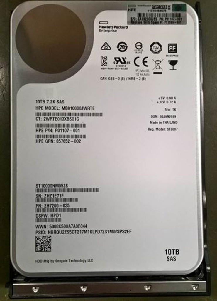 HPE 10TB 7200RPM 3.5in DS SAS-12G Midline G9 G10 HDD