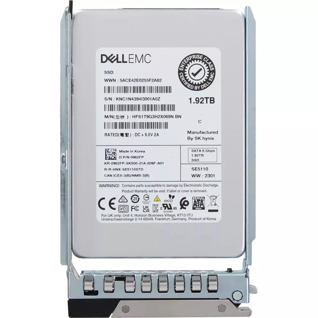 1.92TB SSD SATA Read Intensive 6Gbps 512e 2.5in Hot-plug AG Drive, 1 DWPD, 