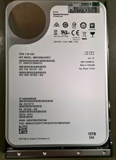 [P01107-001] HPE 10TB 7200RPM 3.5in DS SAS 12G Midline G9 G10 HDD [P01107-001]